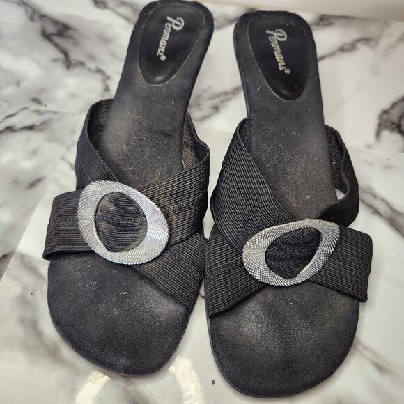 PENMAN WOMENS BLACK SIZE 7 - 8 LOW HEEL SANDALS - Picture 1 of 11